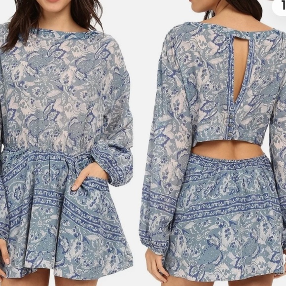 Free People Silver Sun open back dress in blue Boho Western Rode Festival size S - Picture 4 of 9